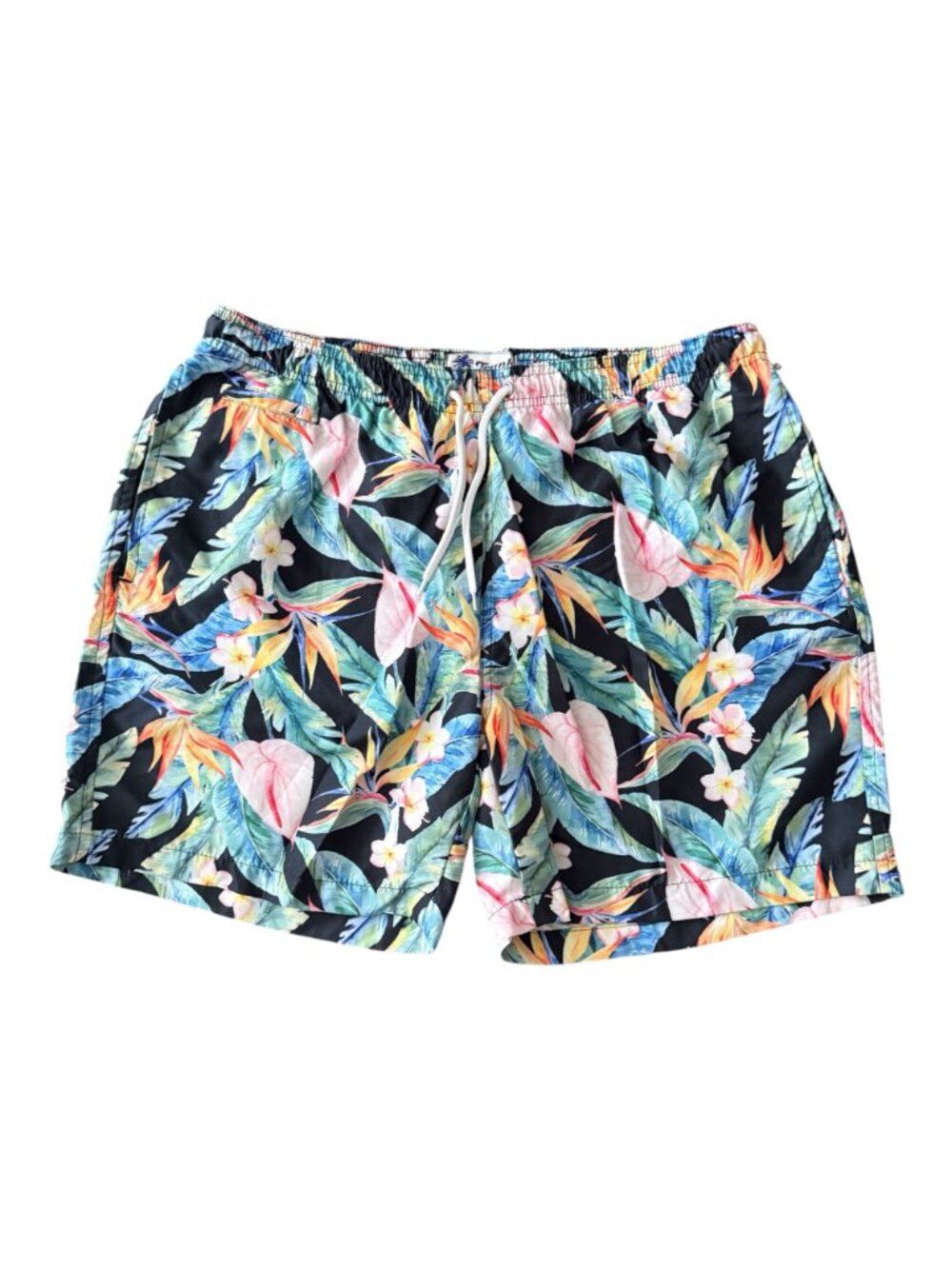 TRUNKS Mens Tropical Floral Print Swim Board Shorts Mesh Lining Elastic Waist XL - Picture 2 of 10